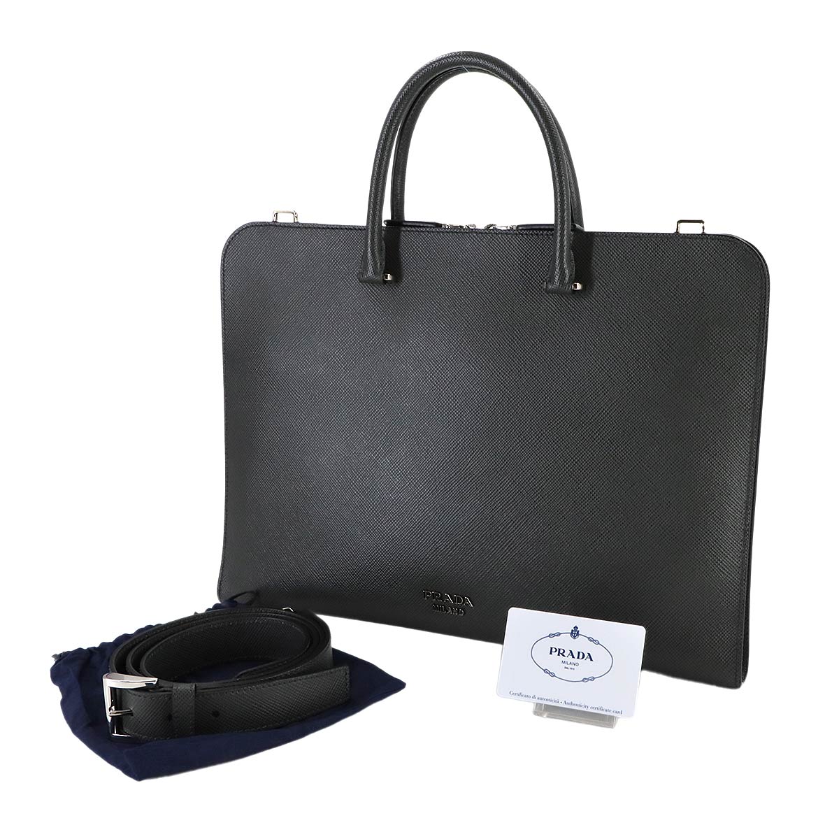 Briefcase Shoulder Bag Saffiano Leather Gray 2VN006