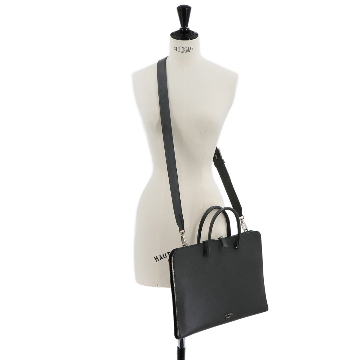 Briefcase Shoulder Bag Saffiano Leather Gray 2VN006