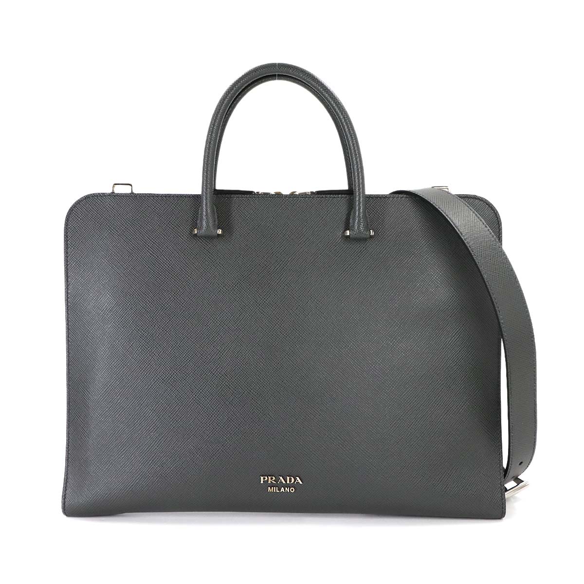 Briefcase Shoulder Bag Saffiano Leather Gray 2VN006