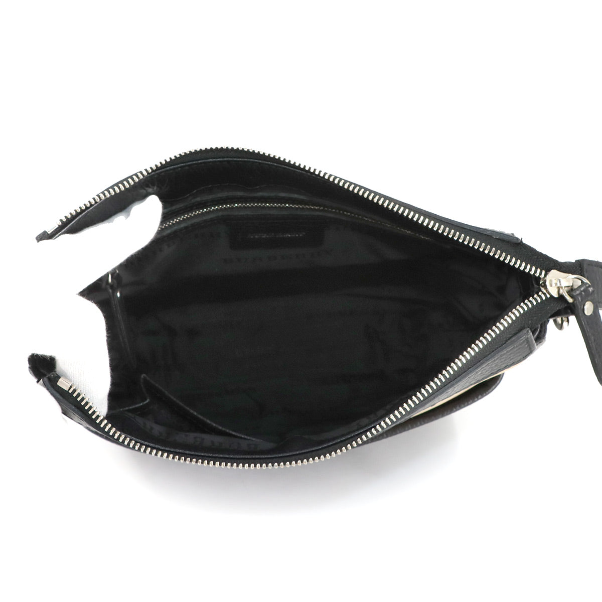 Plaid Shoulder Bag Nylon Leather Black Beige Purse