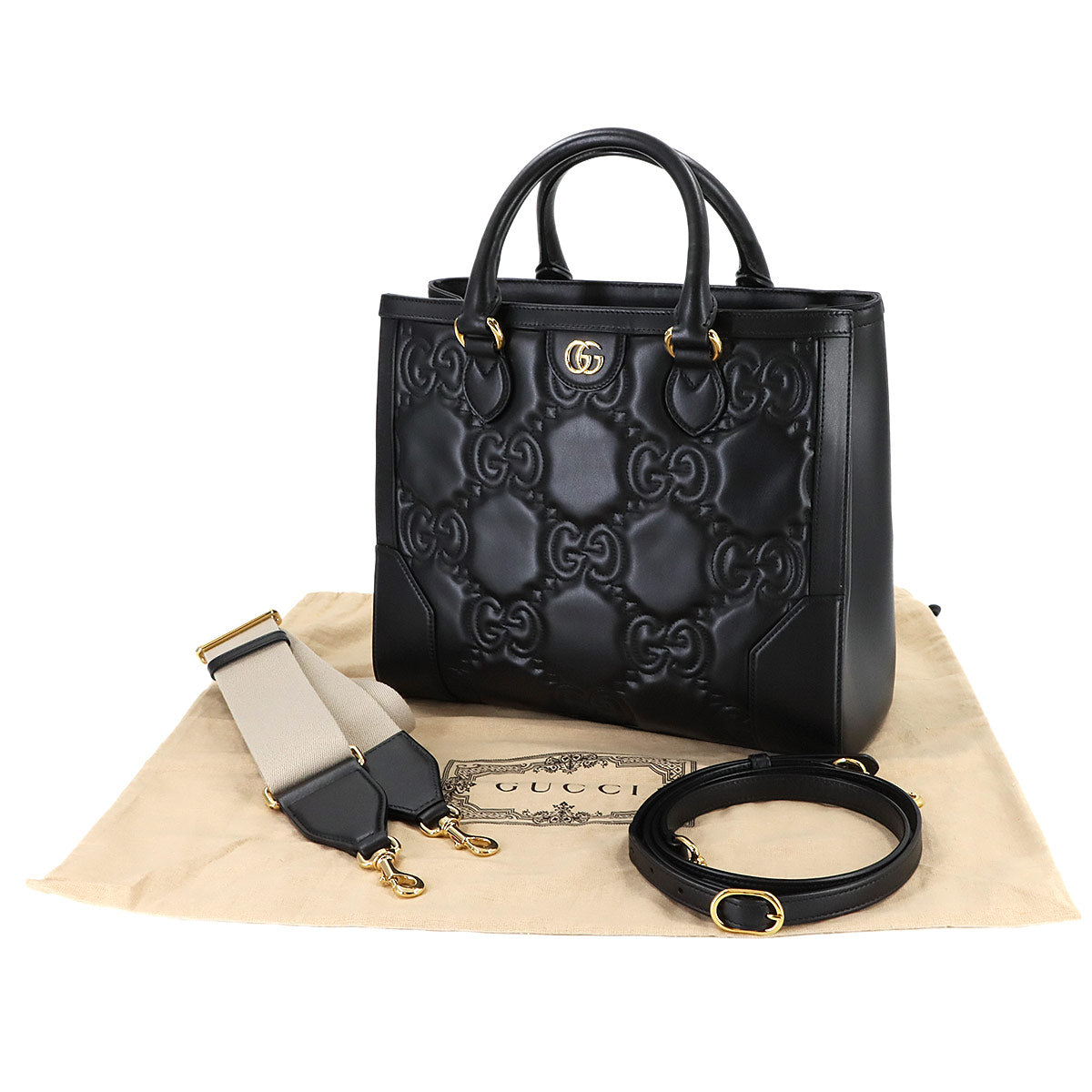 GG Matelasse 2way Hand Shoulder Bag Leather Black 728236