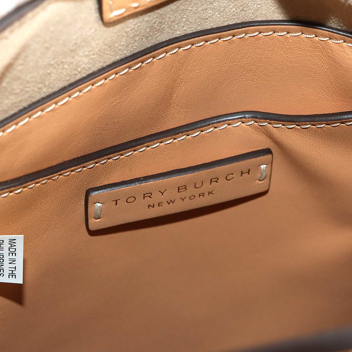 Vertical Stripes Hand Shoulder Bag Canvas Leather Beige