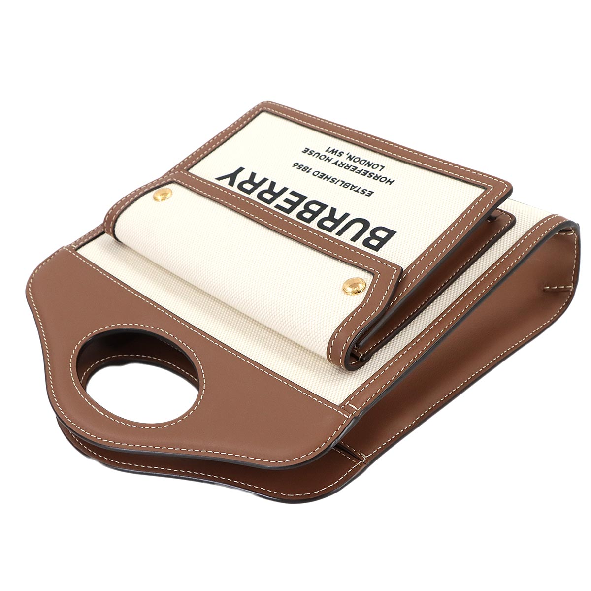 Mini Pocket Hand Shoulder Bag Canvas Leather Natural Brown