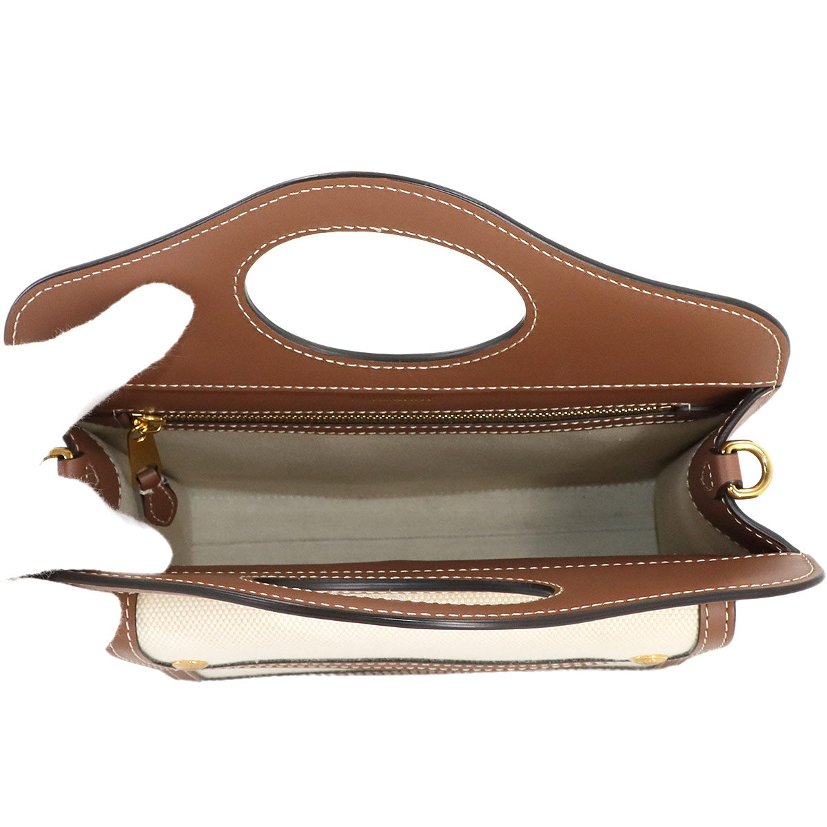 Mini Pocket Hand Shoulder Bag Canvas Leather Natural Brown