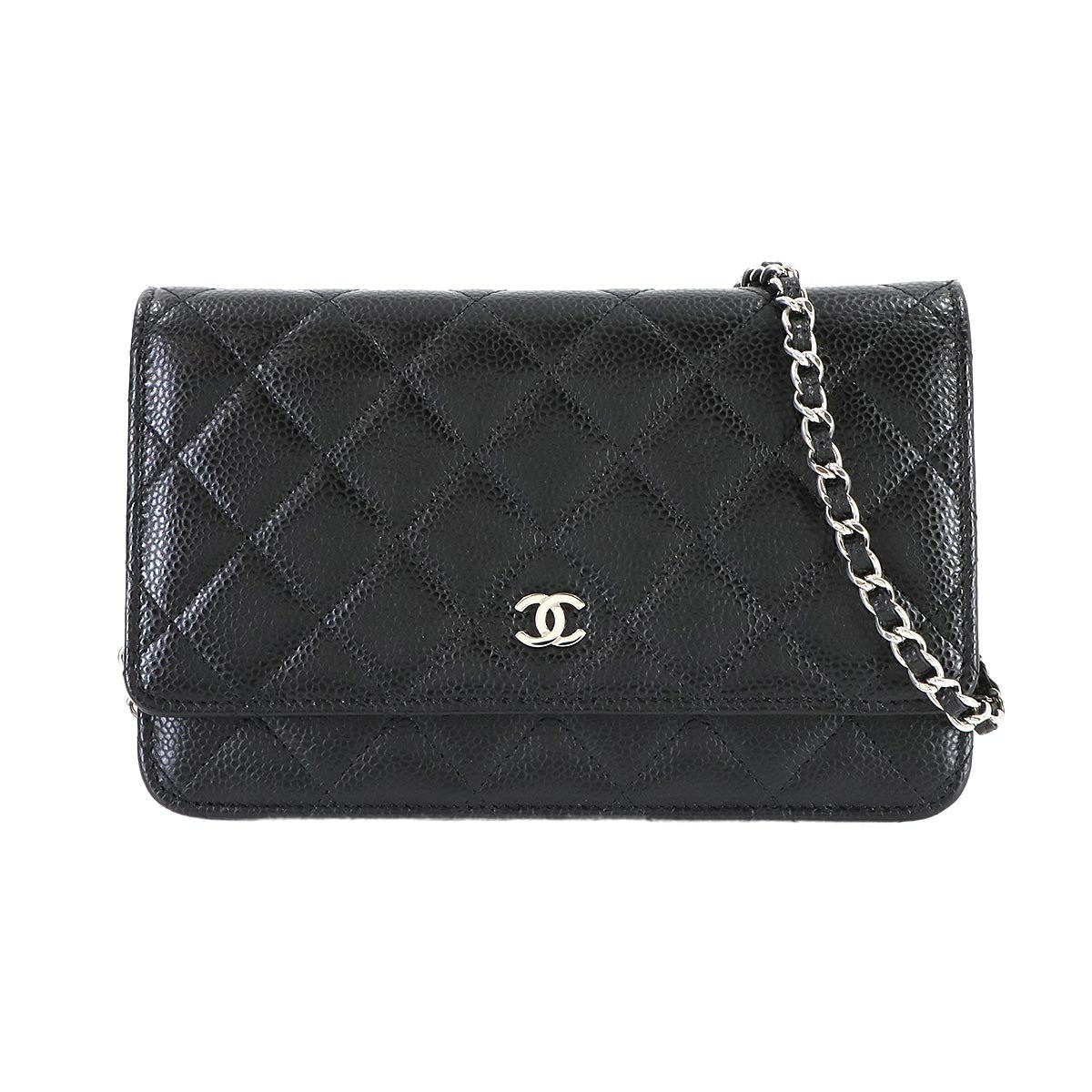Matelasse Classic Chain Wallet Leather Black AP0250