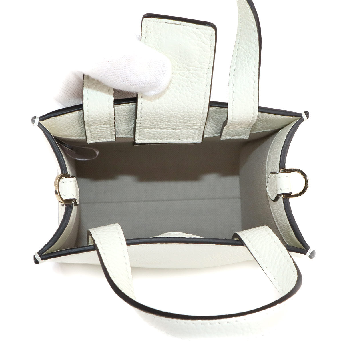 Mini 2way Tote Shoulder Bag Leather White Purse