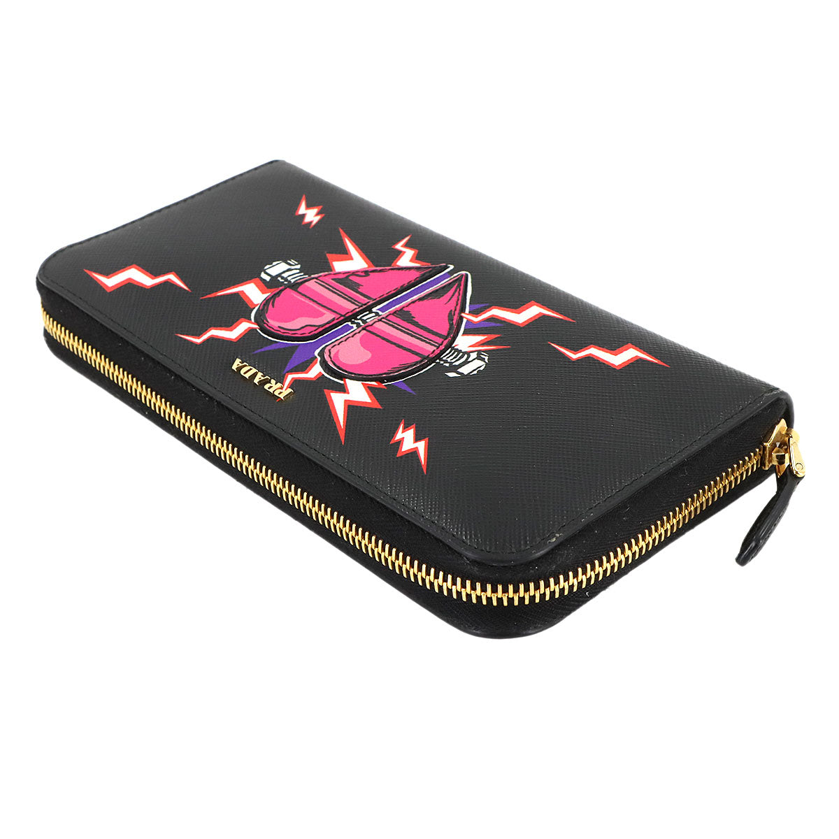 Heart Zipped Around Long Wallet Saffiano Leather Black 1ML506