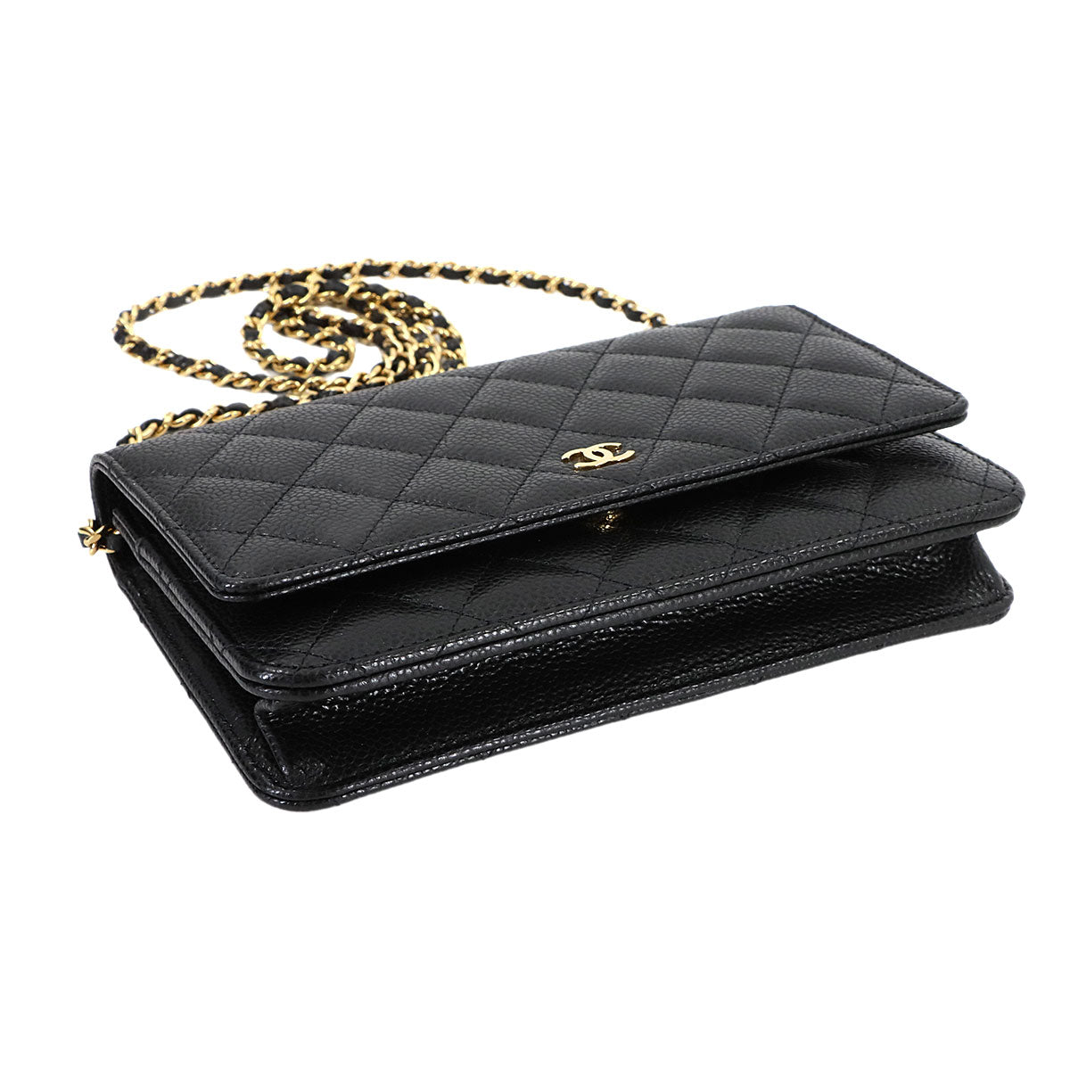 Matelasse Classic Chain Wallet Leather Black AP0250