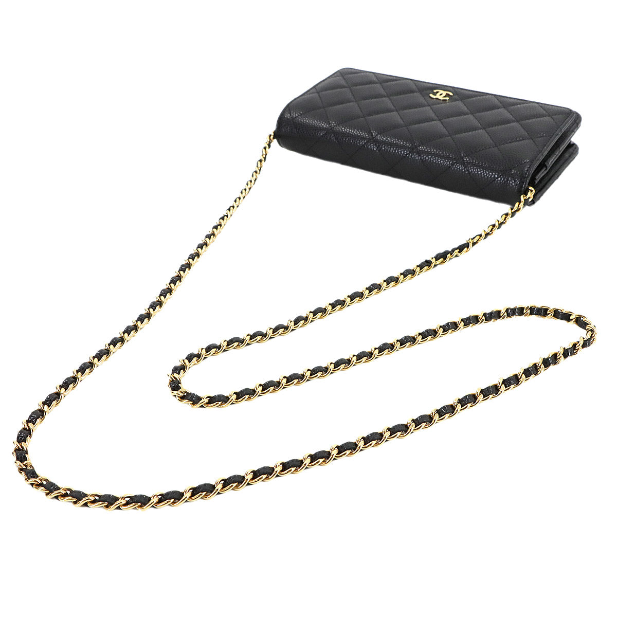 Matelasse Classic Chain Wallet Leather Black AP0250