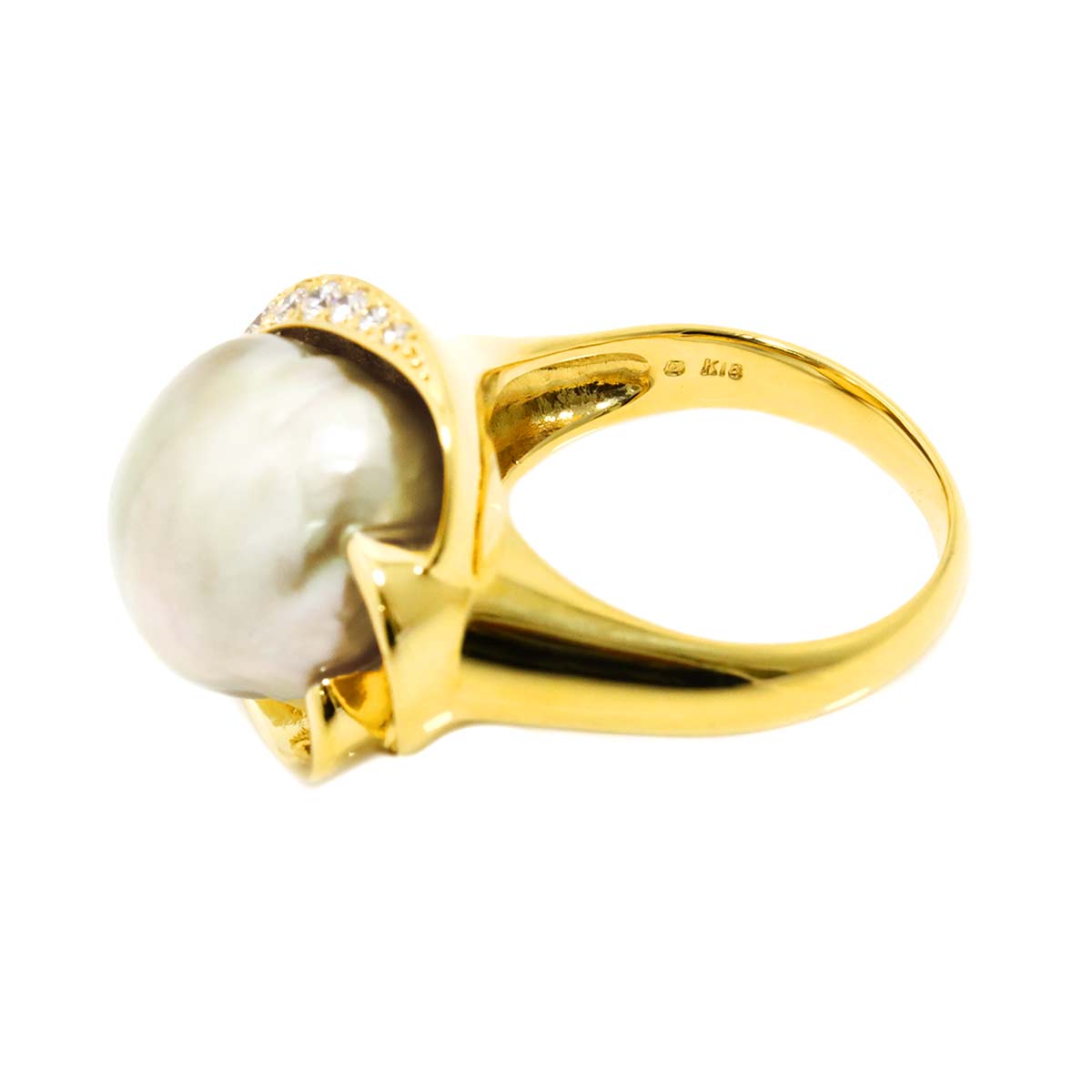 South Sea pearl Diamond Ring 18K YG 750 size7.75-8(US)