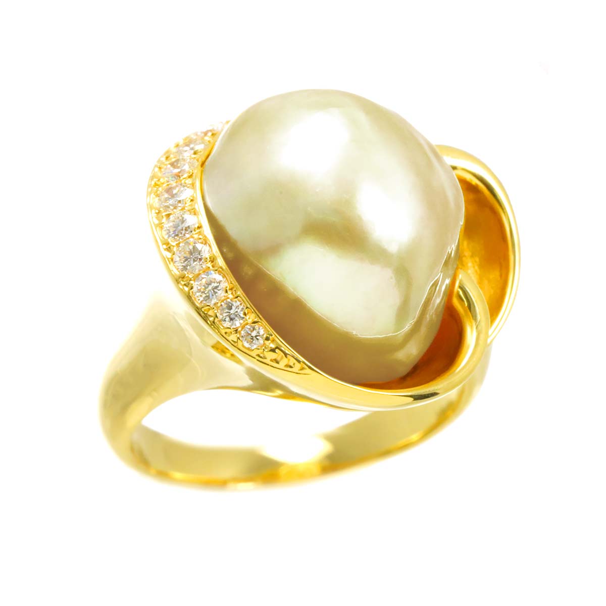 South Sea pearl Diamond Ring 18K YG 750 size7.75-8(US)