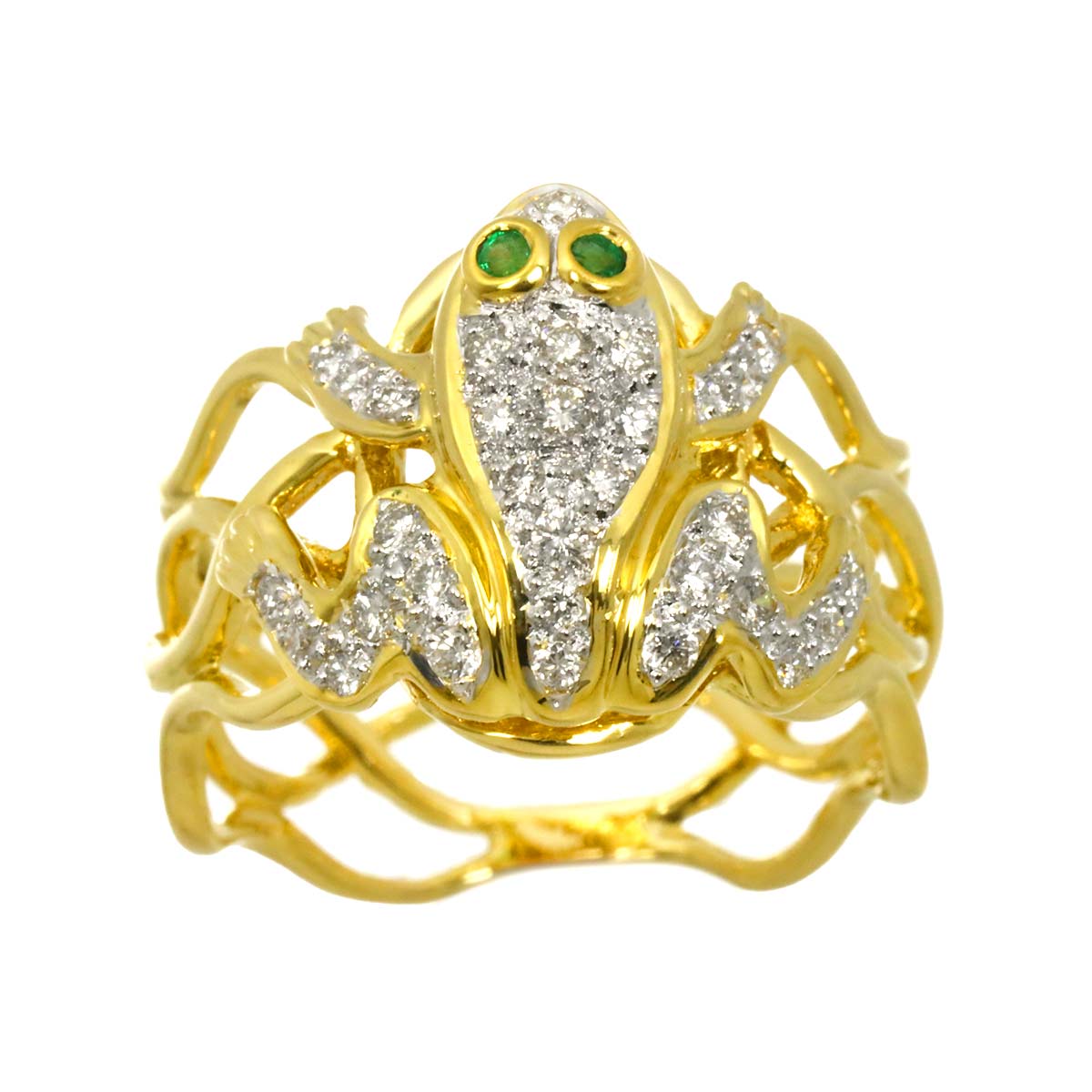 Diamond 0.30ct Emerald 0.03ct Ring 18K YG Yellow Gold 750 6.75-7.25(US)