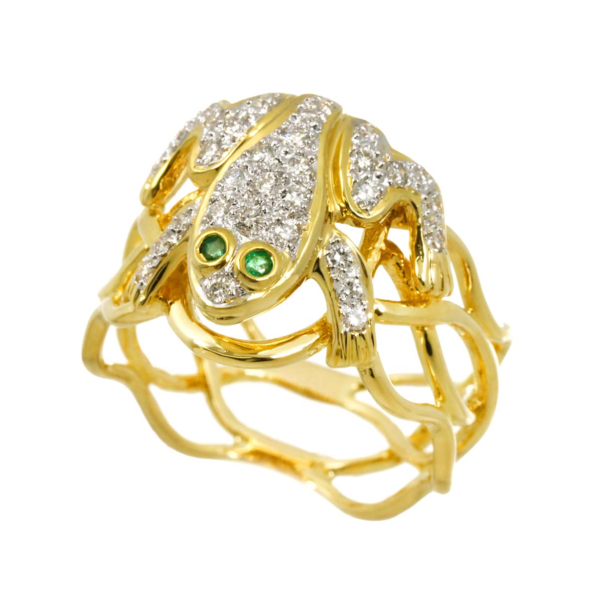 Diamond 0.30ct Emerald 0.03ct Ring 18K YG Yellow Gold 750 6.75-7.25(US)