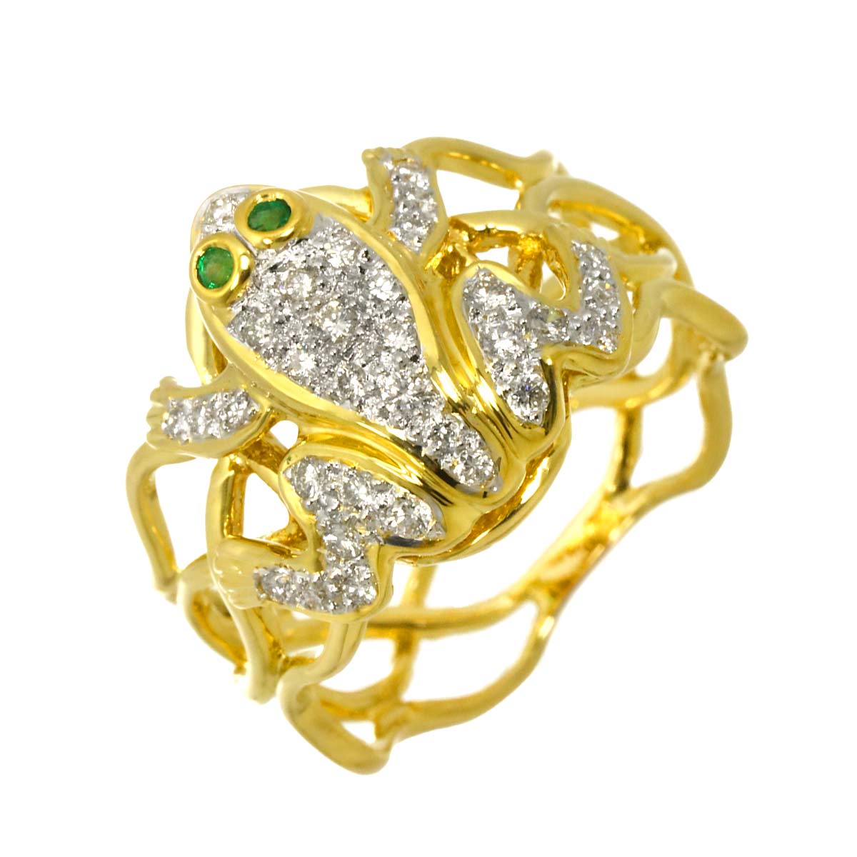 Diamond 0.30ct Emerald 0.03ct Ring 18K YG Yellow Gold 750 6.75-7.25(US)