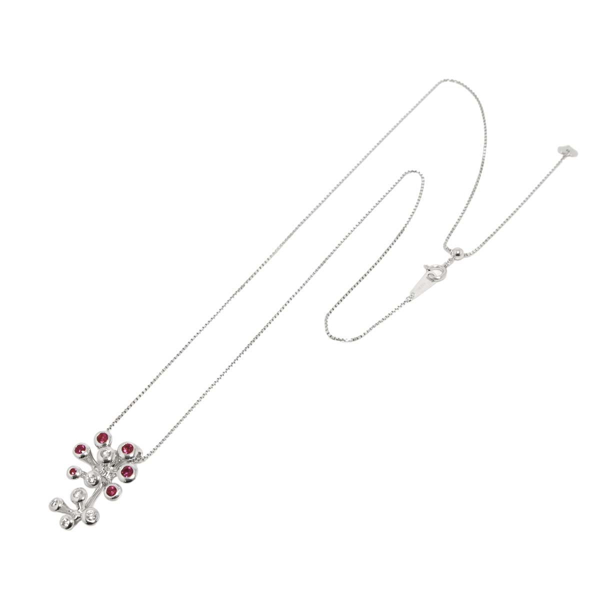 Ruby 0.48ct Diamond 0.25ct Necklace 18K 18K White Gold 750