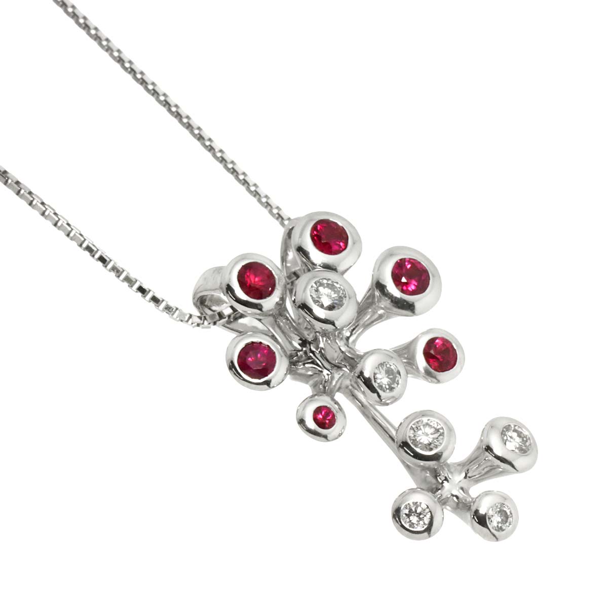 Ruby 0.48ct Diamond 0.25ct Necklace 18K 18K White Gold 750