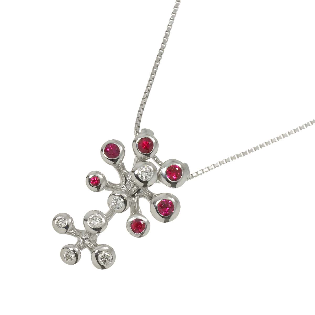 Ruby 0.48ct Diamond 0.25ct Necklace 18K 18K White Gold 750