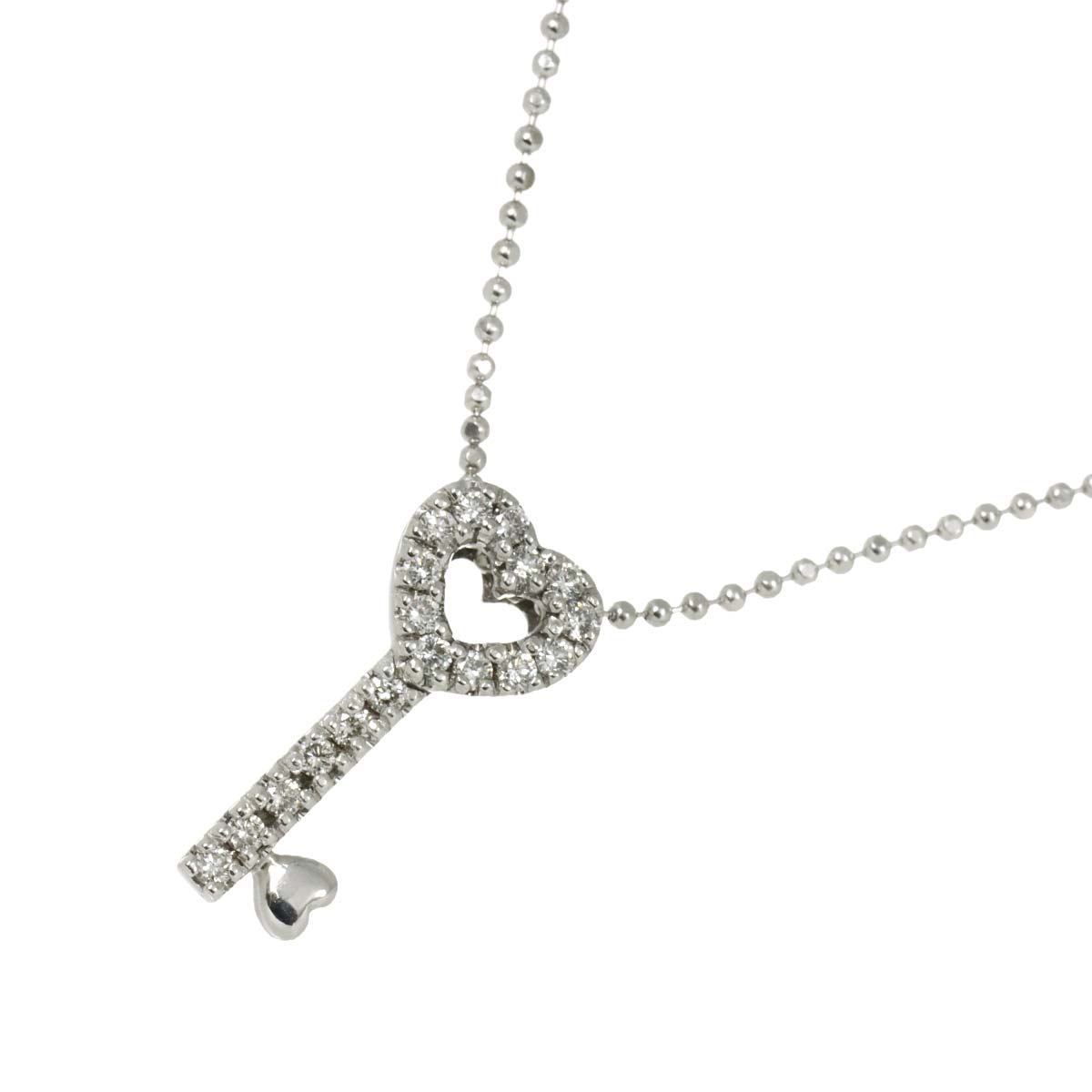 Heart Key Motif Diamond 0.18ct Necklace 18K WG 750