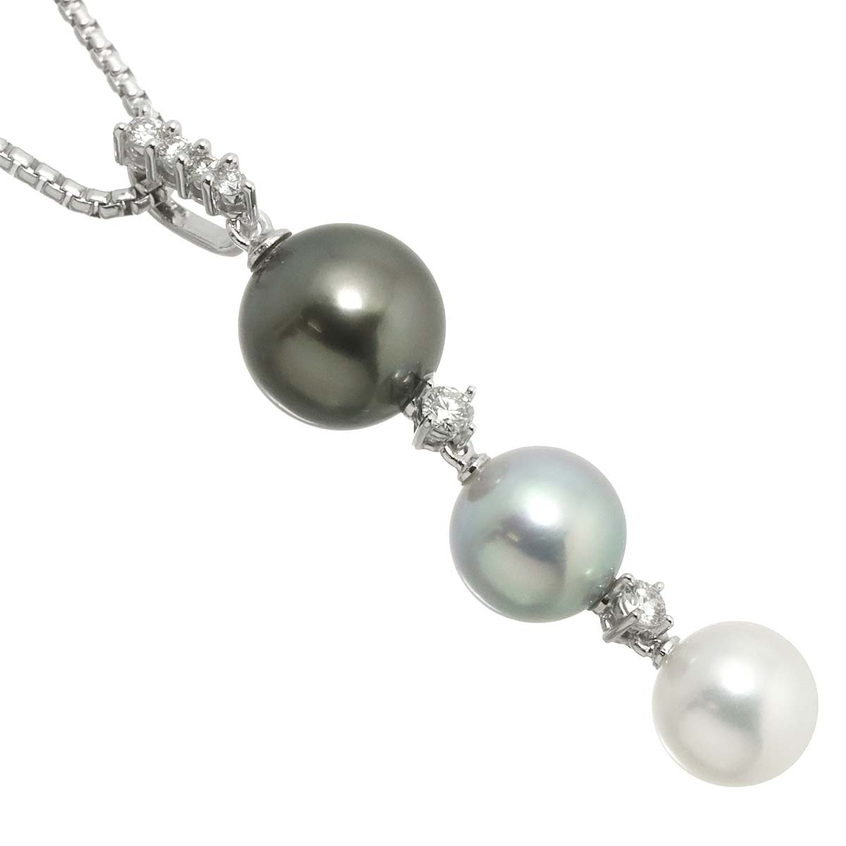 Black Akoya Pearl 9.3-7.3mm Diamond 0.15ct Necklace 18K WG 750