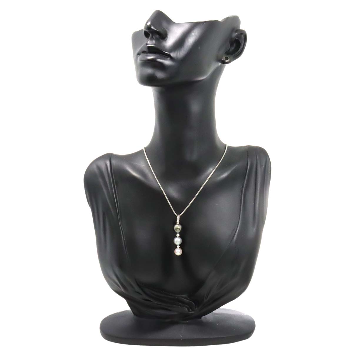 Black Akoya Pearl 9.3-7.3mm Diamond 0.15ct Necklace 18K WG 750