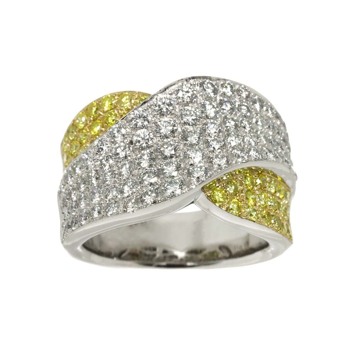 Diamond 1.72ct YellowDiamond 0.68ct Ring K18 WG White Gold size6.75(US)