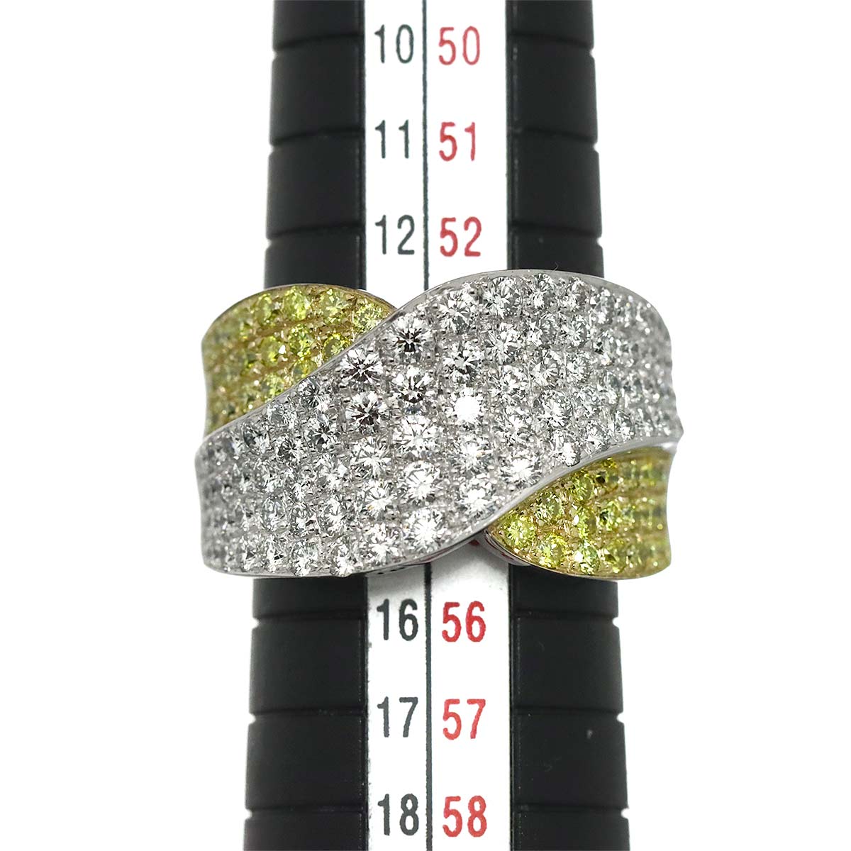 Diamond 1.72ct YellowDiamond 0.68ct Ring K18 WG White Gold size6.75(US)