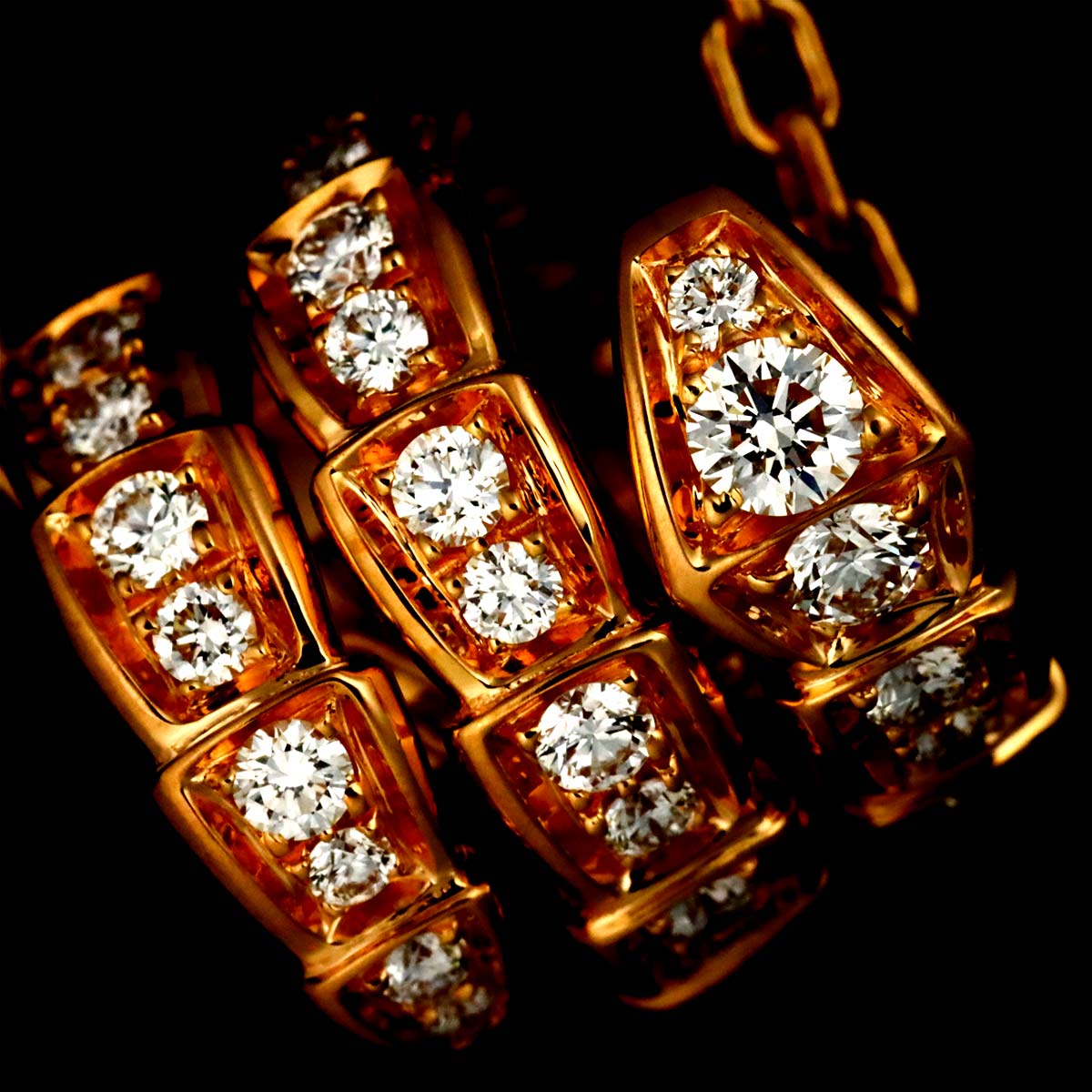 Serpenti Viper Full Pave Diamond Necklace 18K Pink Gold 750