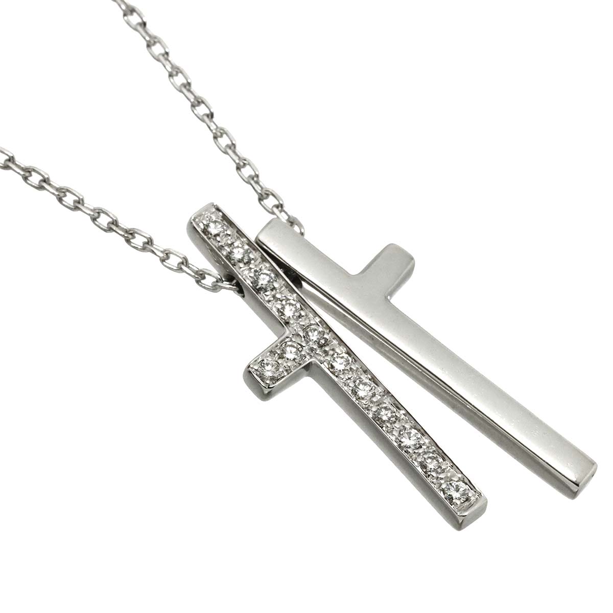 Separate Cross Diamond Necklace 18K White Gold 750