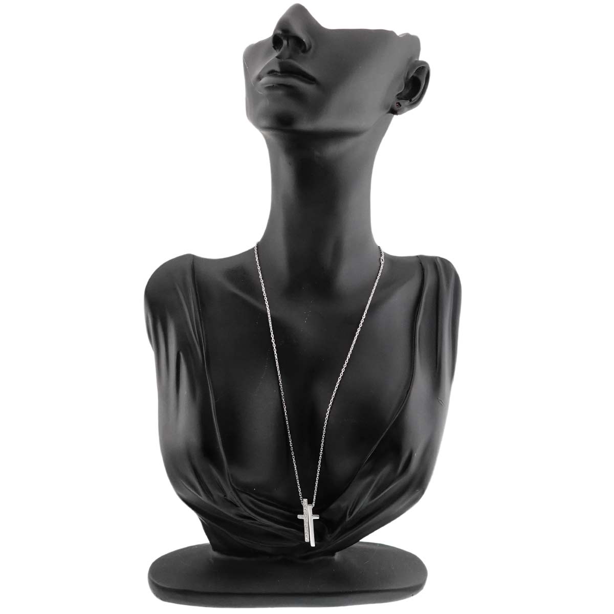 Separate Cross Diamond Necklace 18K White Gold 750