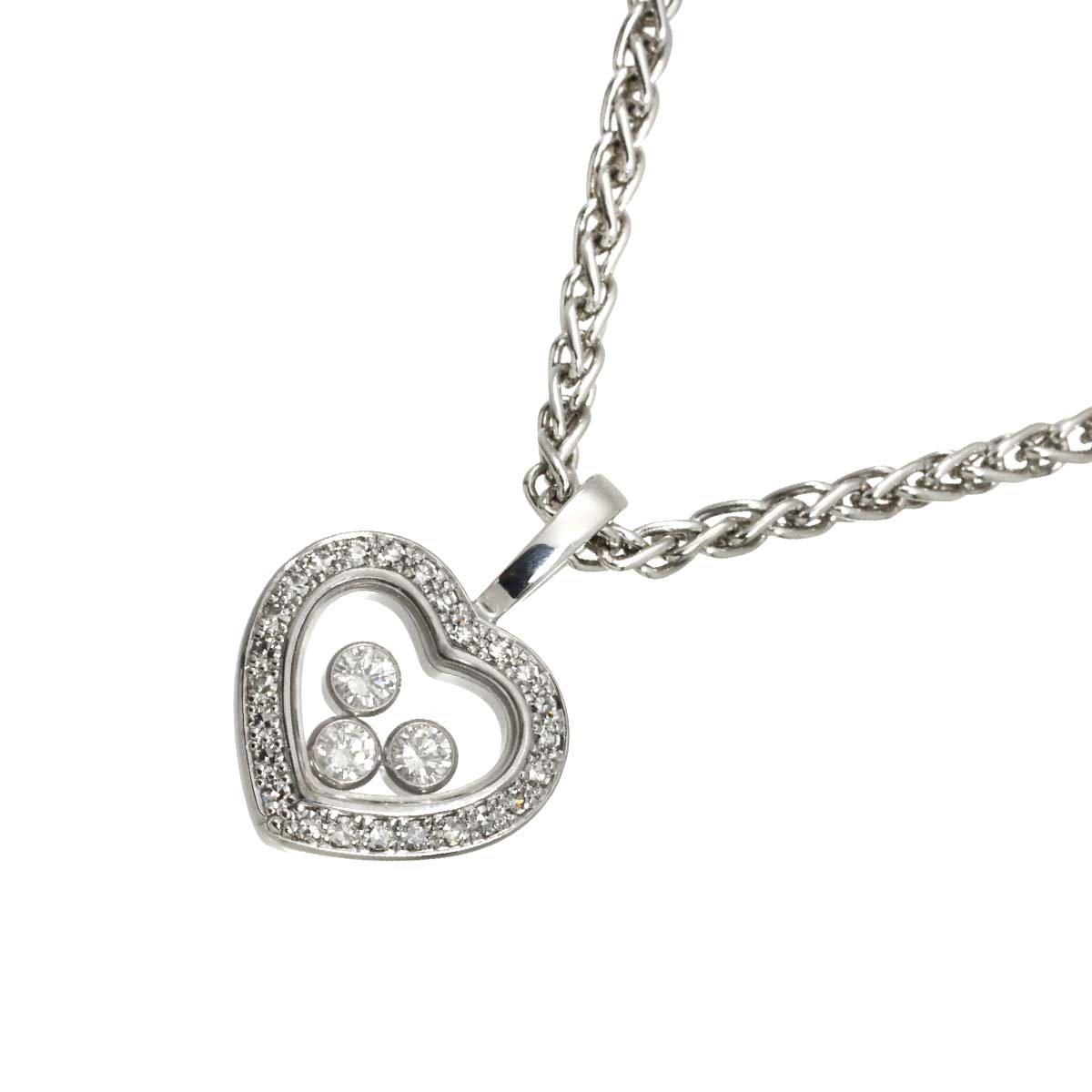 Happy Diamond Heart Necklace 18K White Gold 750