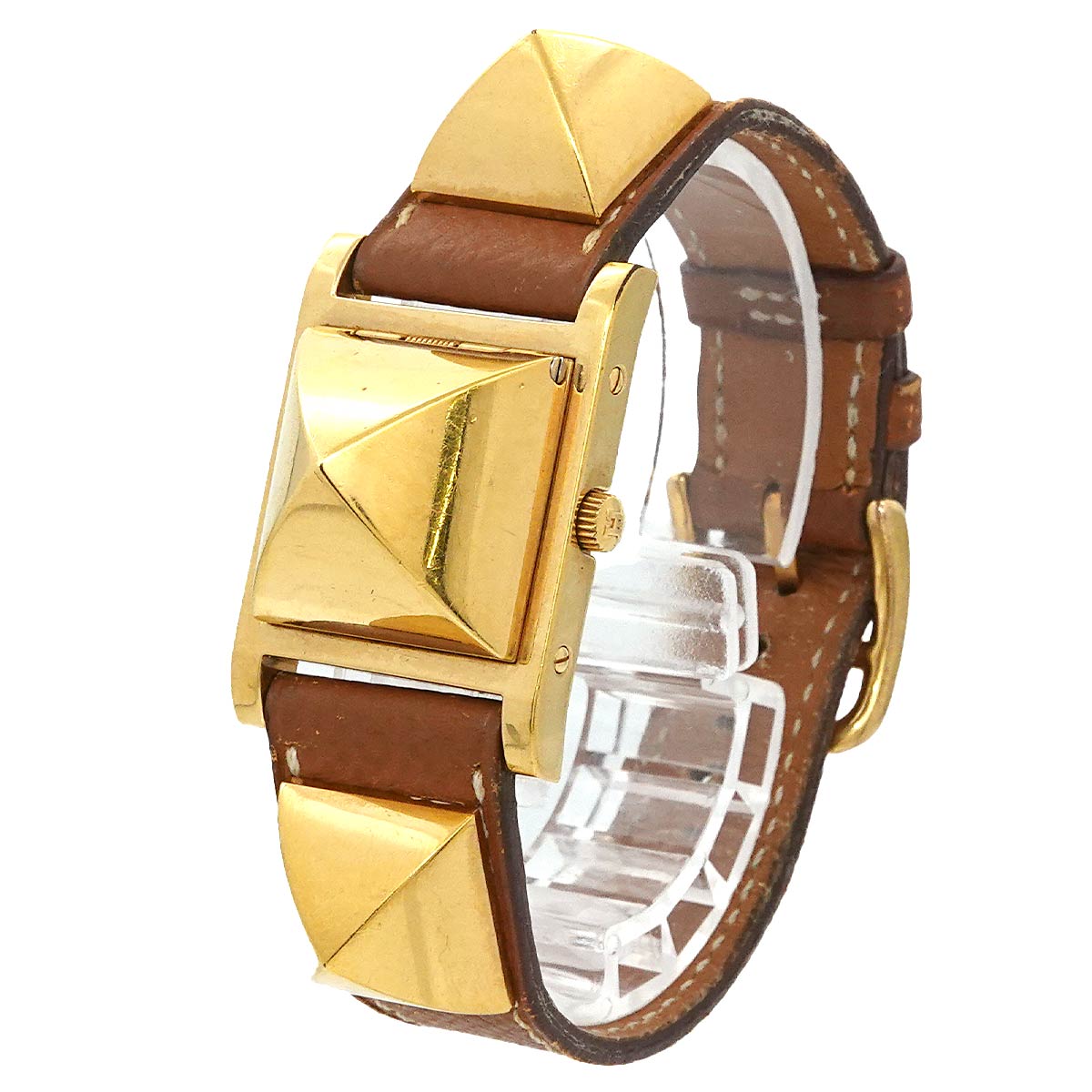 Medor Vintage pyramid Gold studs Quartz White Dial Ladies