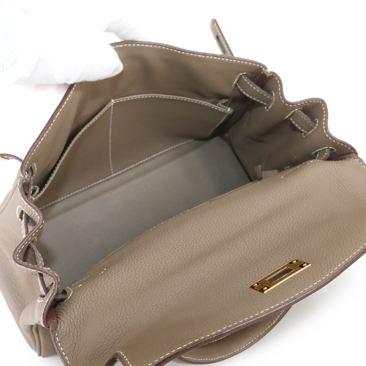 Kelly 28 2way Hand Shoulder Bag Veau Togo Etoupe Purse