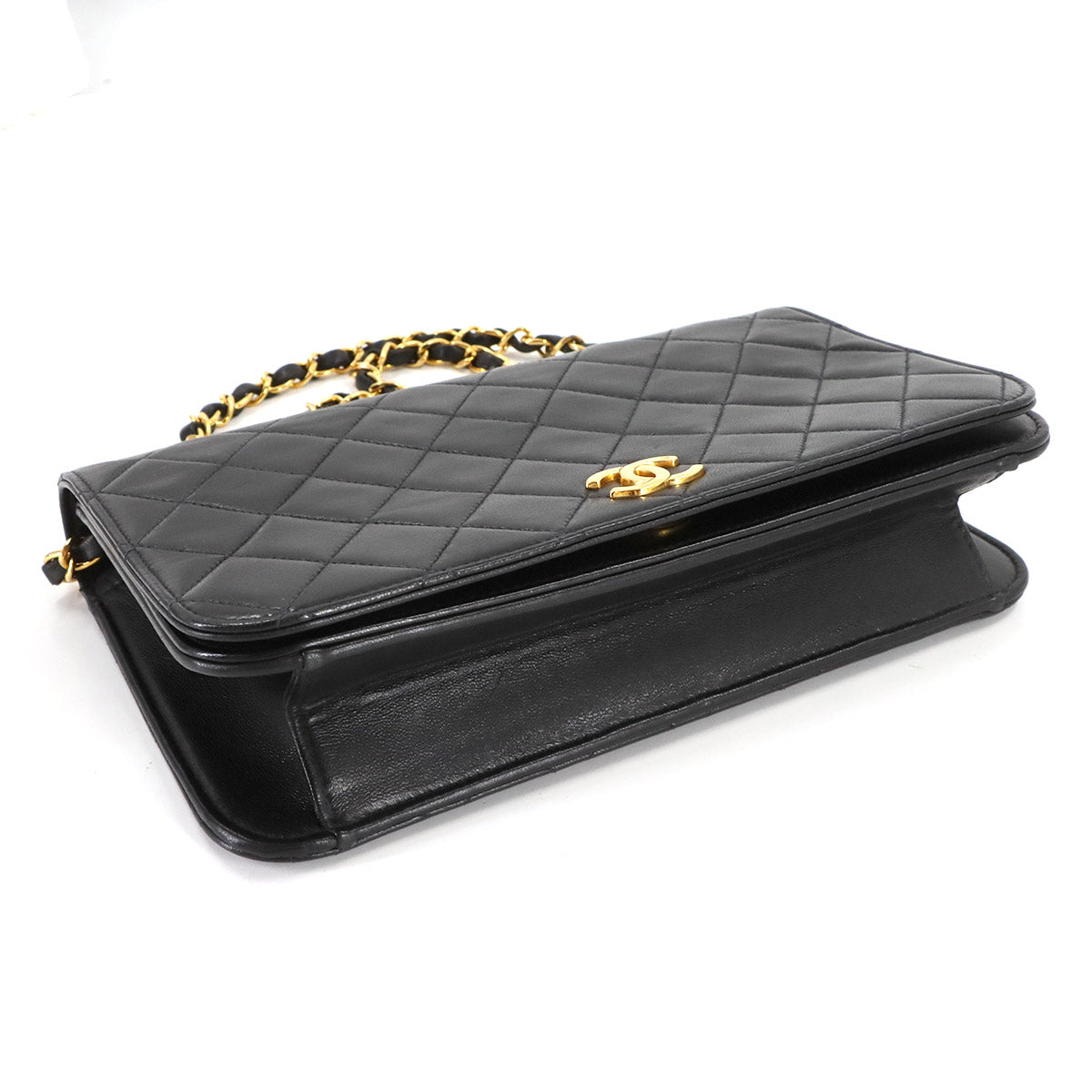 Matelasse Chain Shoulder Bag Leather Black A03568 Vintage