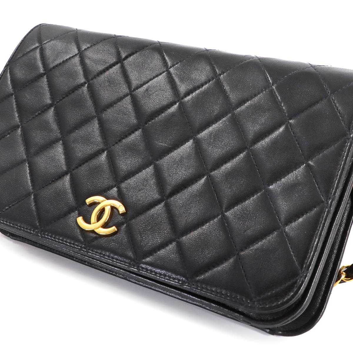 Matelasse Chain Shoulder Bag Leather Black A03568 Vintage