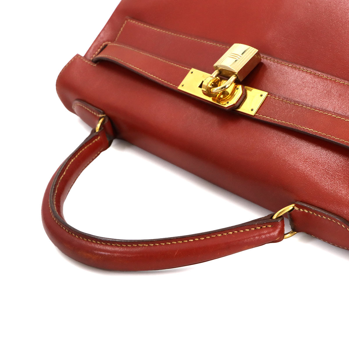 Kelly 32 Box Calf Brick Hand Shoulder Bag Purse