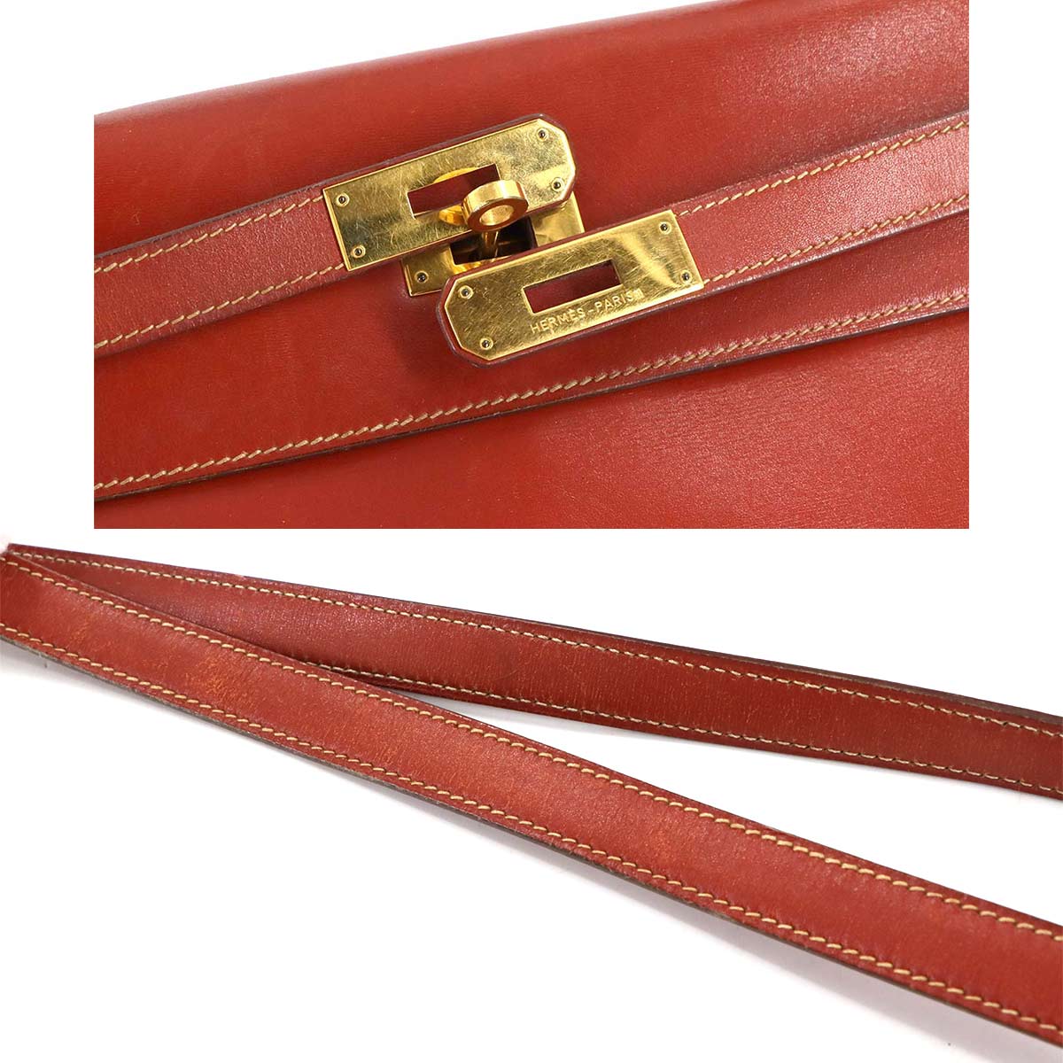 Kelly 32 Box Calf Brick Hand Shoulder Bag Purse