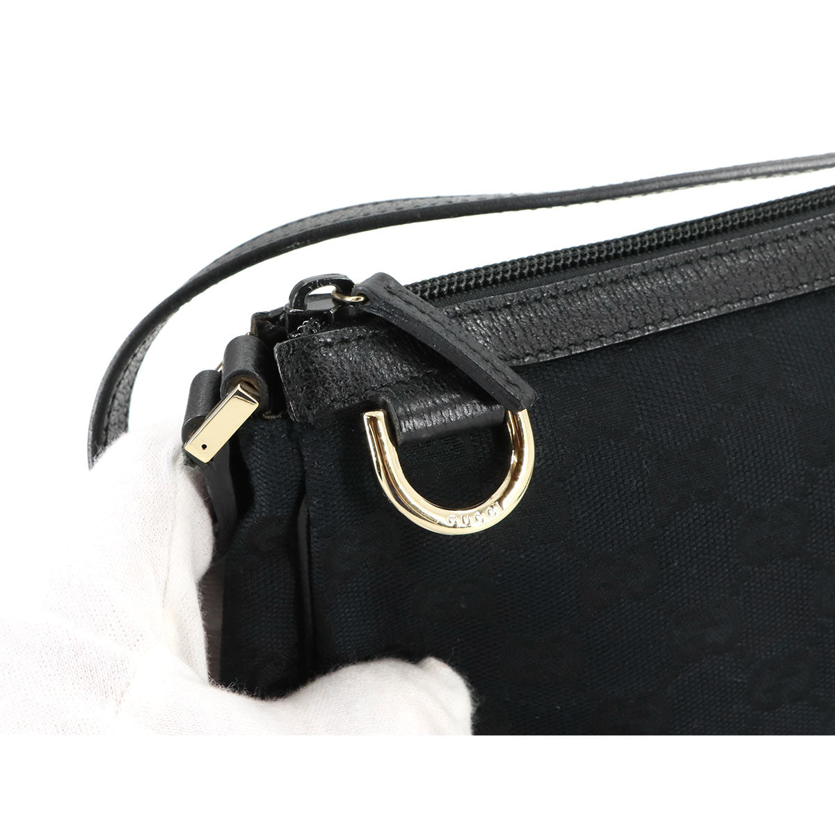 GG Canvas Hnad Bag Leather Black 145750 Purse