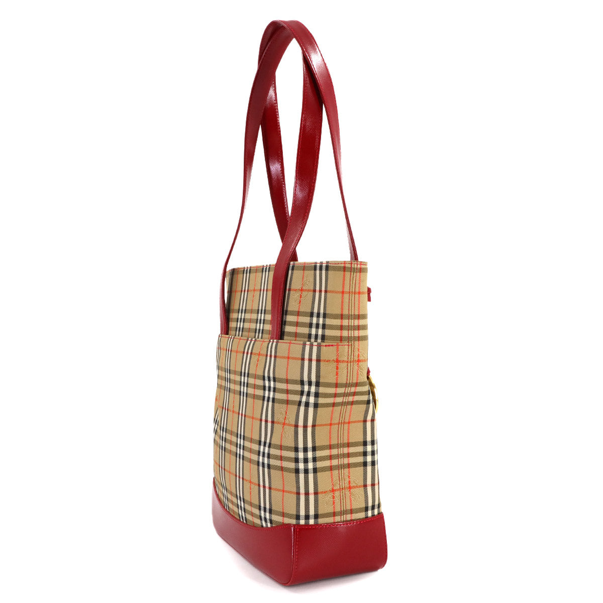 Tote Bag Canvas Leather Beige Red Purse