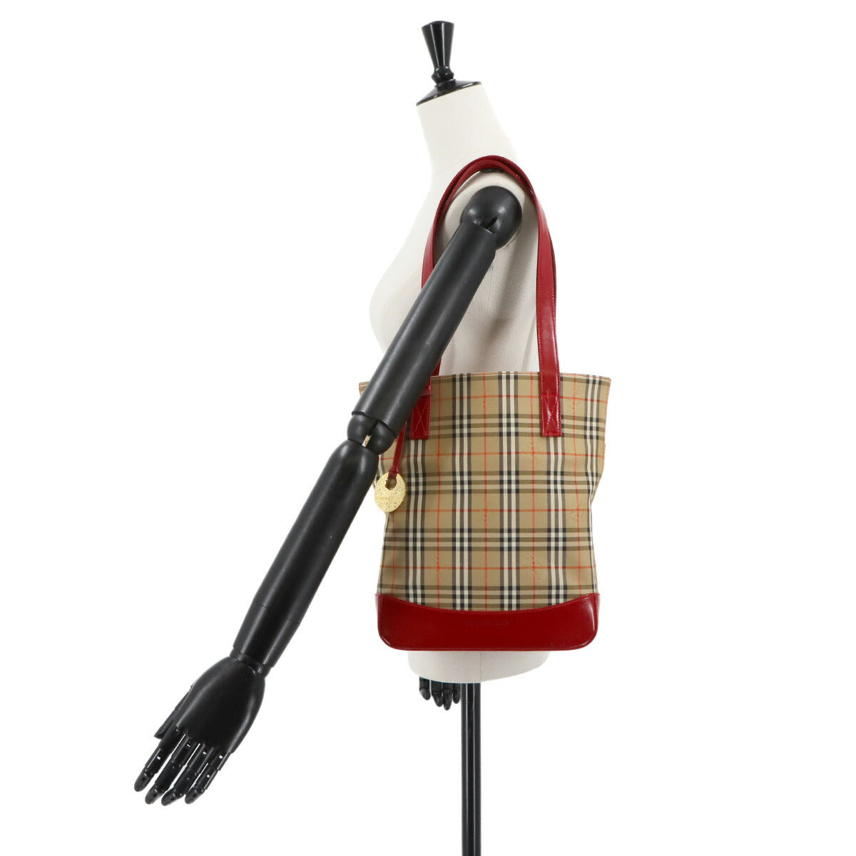 Tote Bag Canvas Leather Beige Red Purse