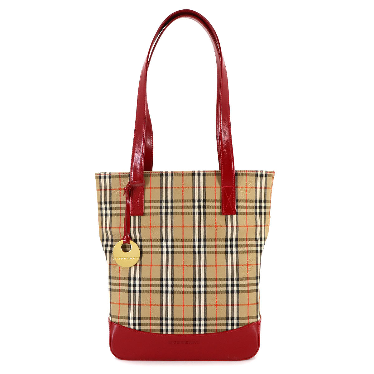 Tote Bag Canvas Leather Beige Red Purse