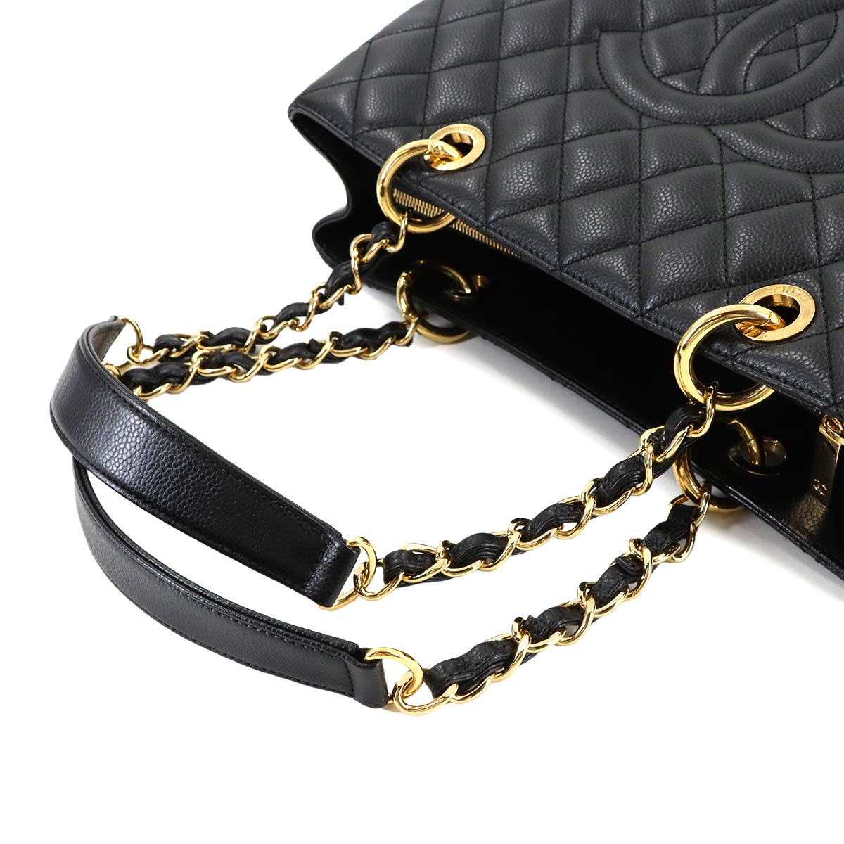 Matelasse Grand Shopping Tote Bag Leather Black GST A50995