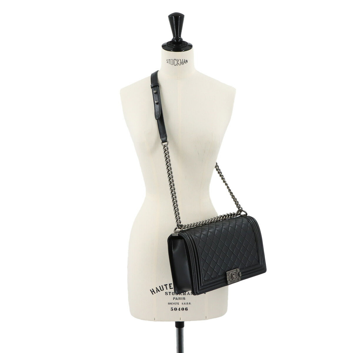 BOY CHANEL Large Chain houlder Bag Leather Black A92193 Purse
