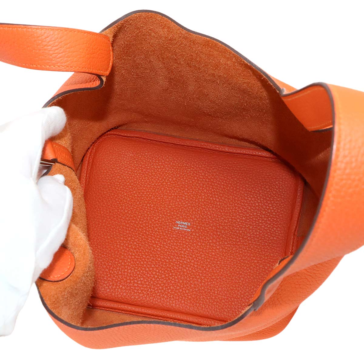 Picotin Lock MM Hand Bag Taurillon Clemence Feu Orange Purse