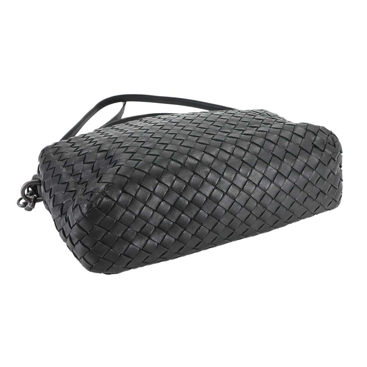 Intrecciato Shoulder Bag Leather Black Purse