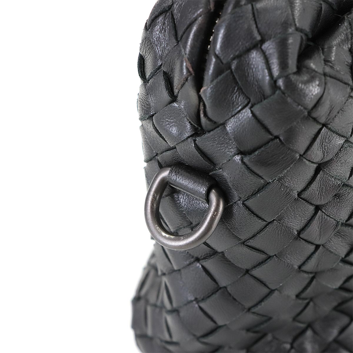 Intrecciato Shoulder Bag Leather Black Purse