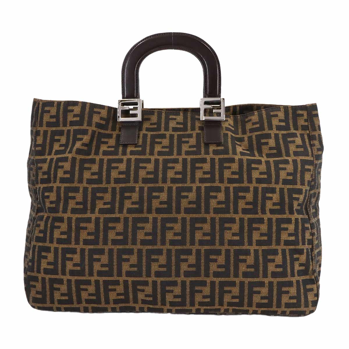 Zucca Hand Bag Canvas Leather Brown Black 26693 Purse