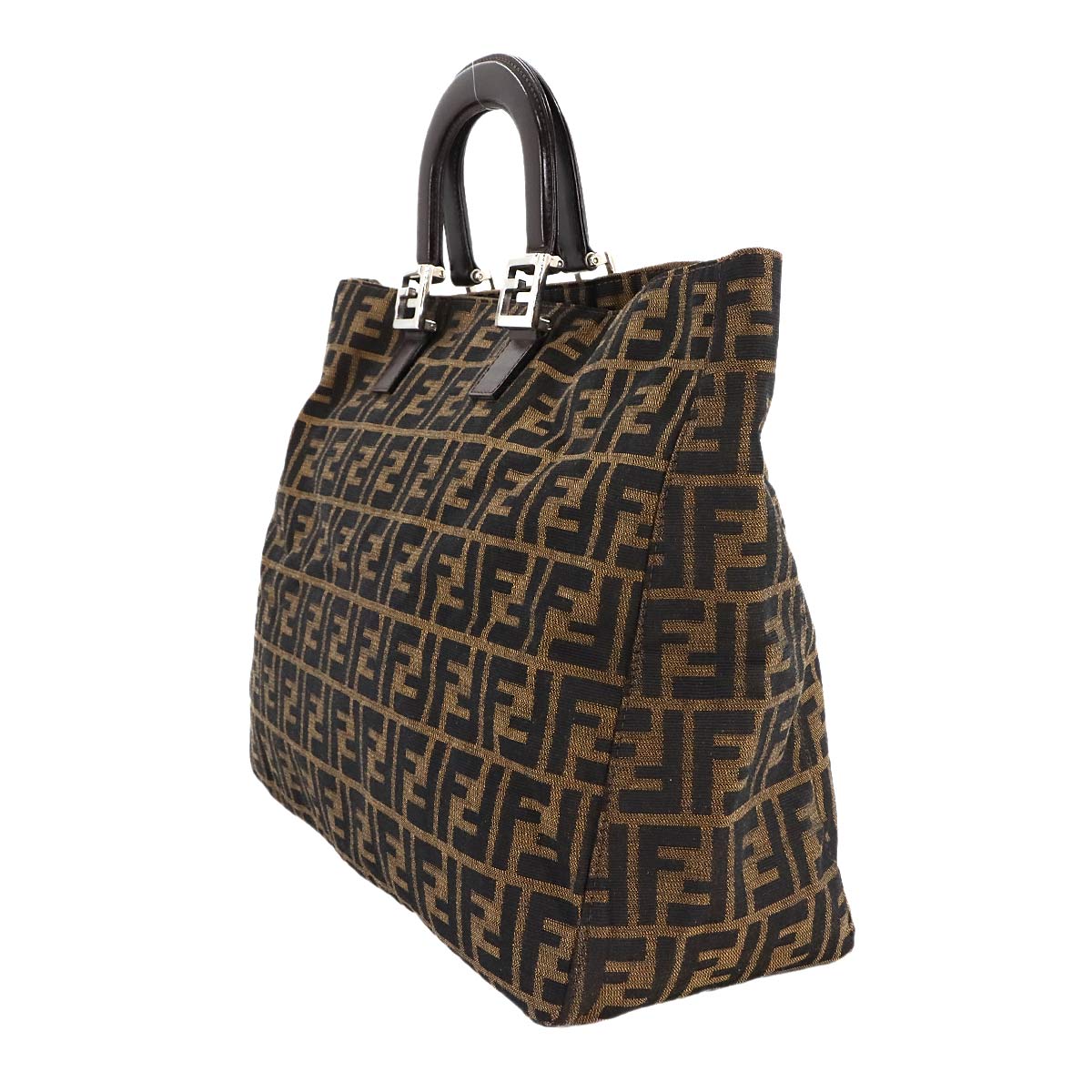 Zucca Hand Bag Canvas Leather Brown Black 26693 Purse