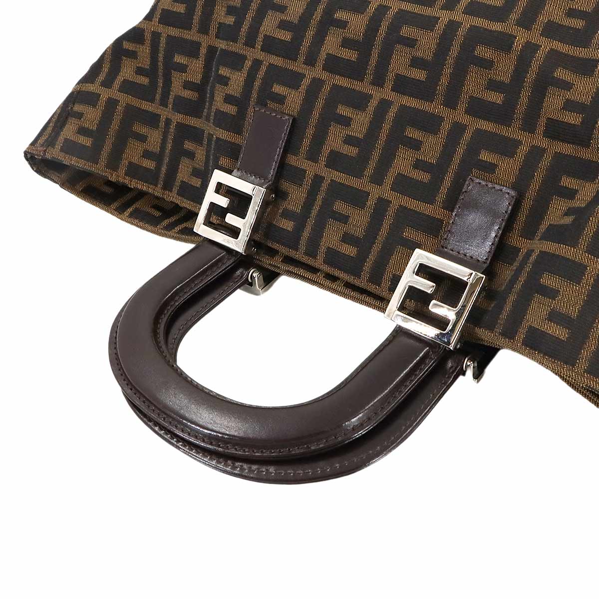 Zucca Hand Bag Canvas Leather Brown Black 26693 Purse