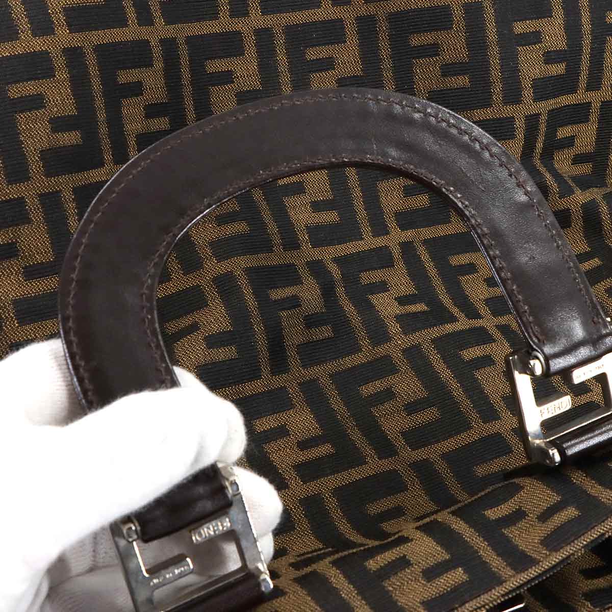 Zucca Hand Bag Canvas Leather Brown Black 26693 Purse