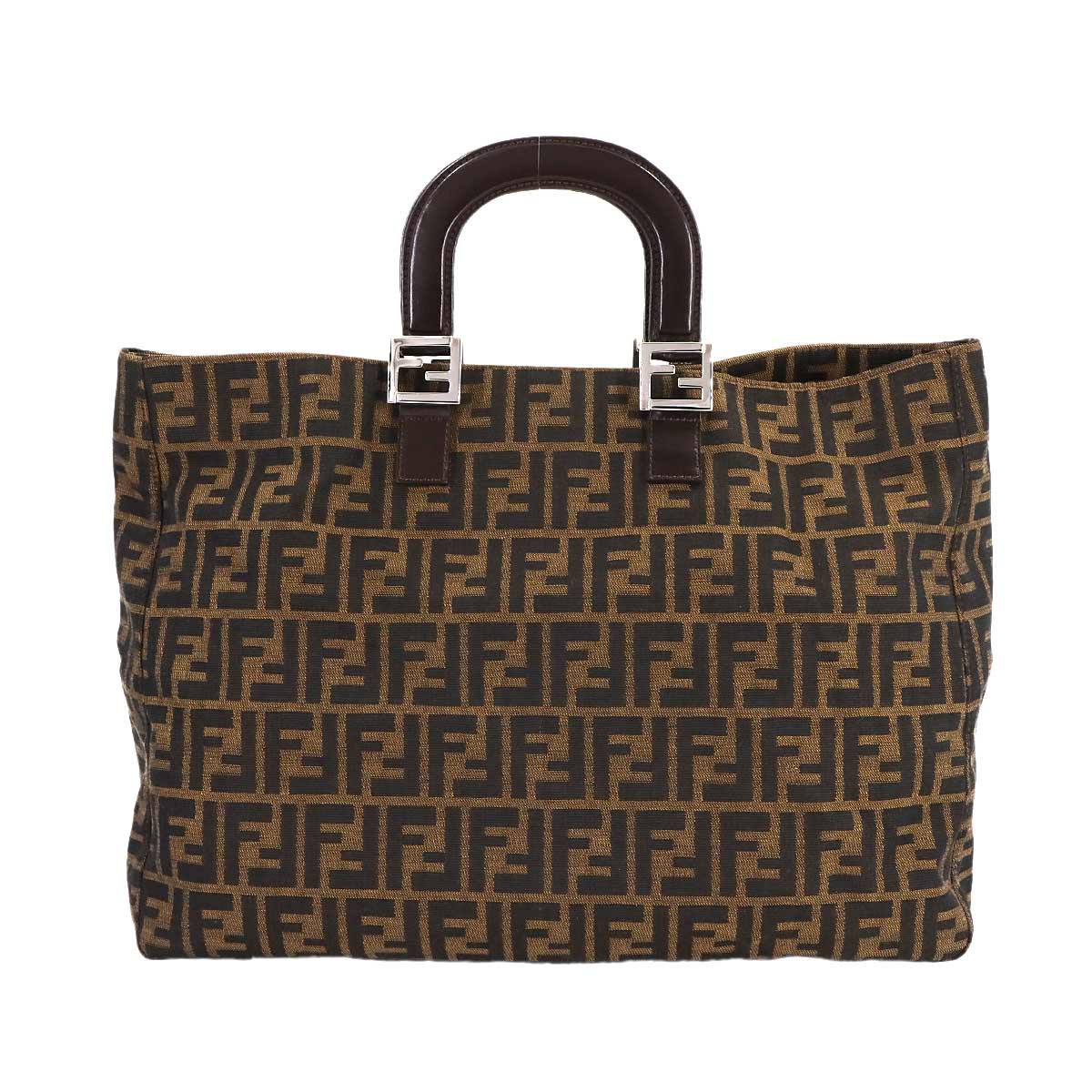 Zucca Hand Bag Canvas Leather Brown Black 26693 Purse